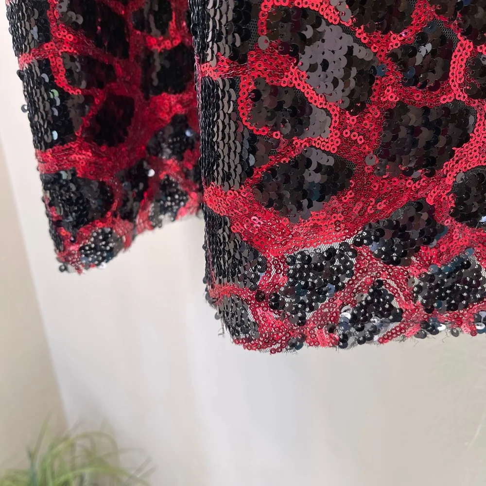 ZARA Animal Print Jewel Tone Sequin Embellished Glam Cocktail Holiday Mini Dress - Picture 12 of 16